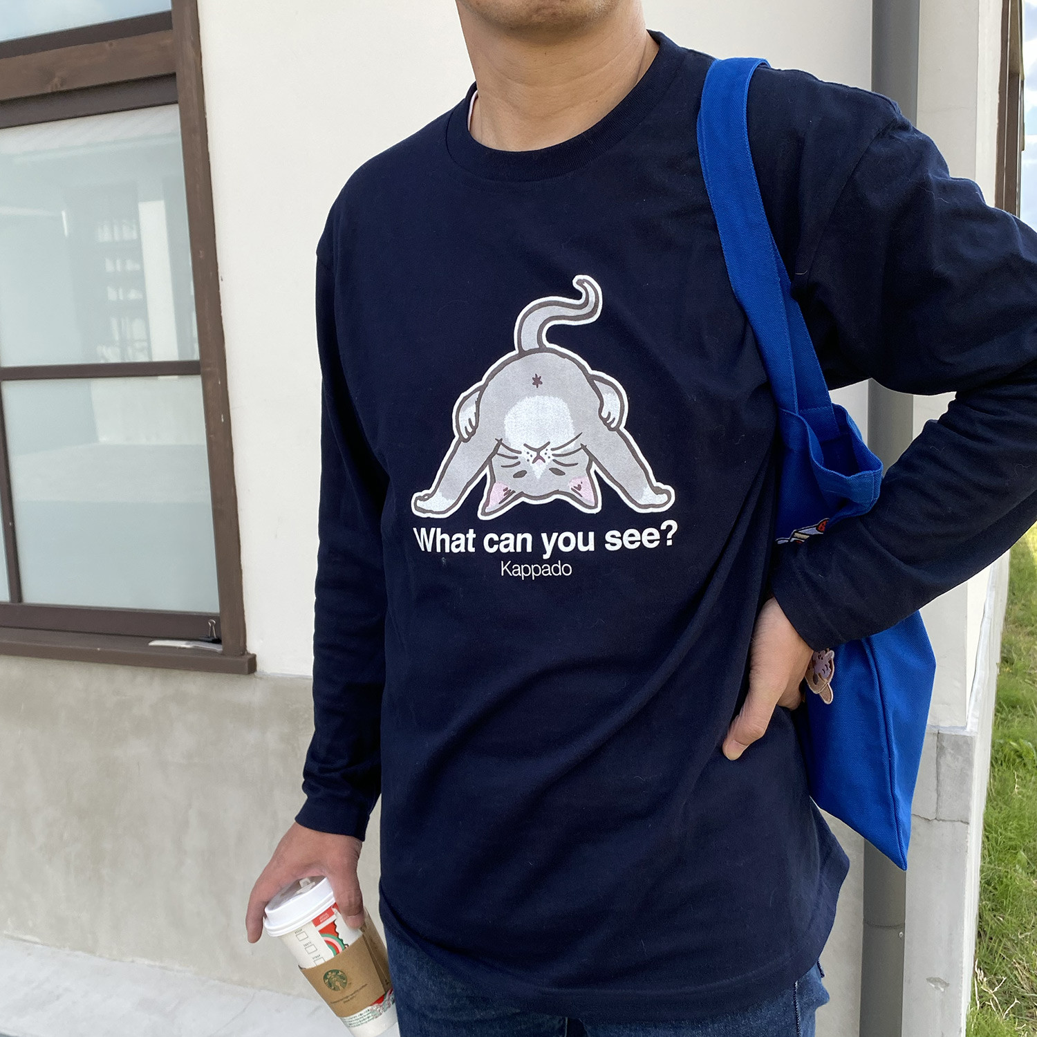 ロングTシャツ「おしり猫」（ネイビー）男女兼用【受注生産】