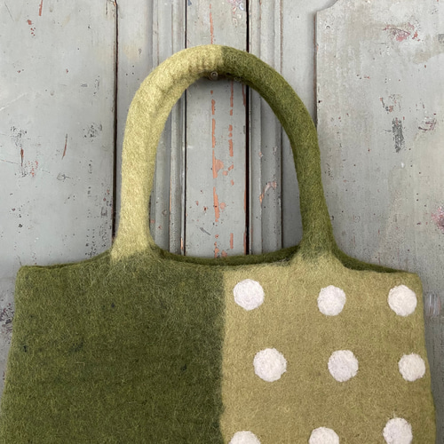 SALE! 羊毛 フェルト ドット バッグ トートバッグ ハンドメイド