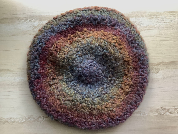 再販＊レトロシックなベレー帽　グラデーション　手編み　#1 4枚目の画像