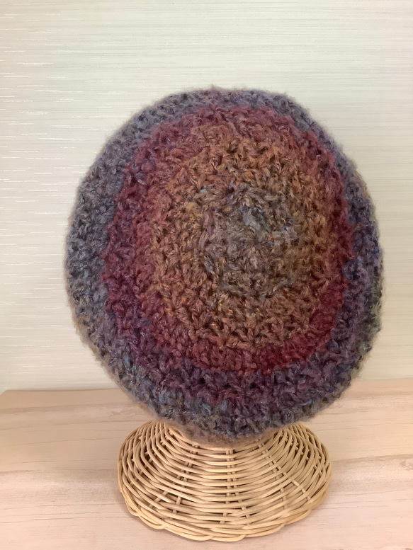 再販＊レトロシックなベレー帽　グラデーション　手編み　#1 2枚目の画像