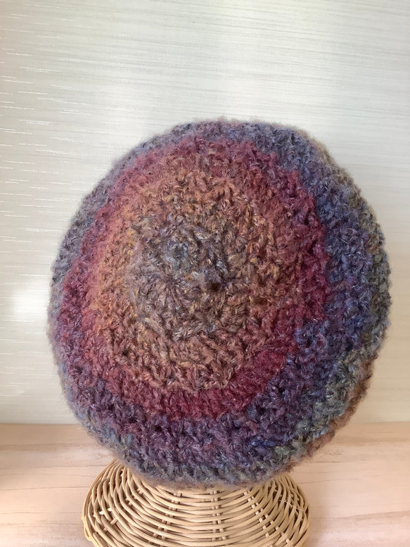再販＊レトロシックなベレー帽　グラデーション　手編み　#1 3枚目の画像