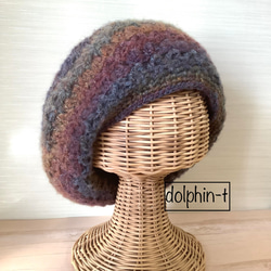 再販＊レトロシックなベレー帽　グラデーション　手編み　#1 1枚目の画像
