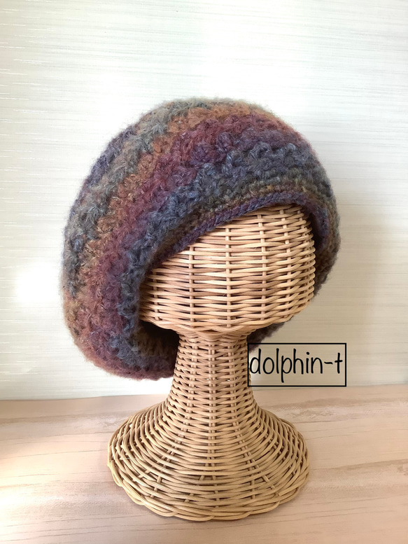 再販＊レトロシックなベレー帽　グラデーション　手編み　#1 1枚目の画像