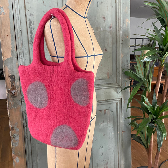 SALE! 羊毛 フェルト ドット バッグ トートバッグ ハンドメイド トート