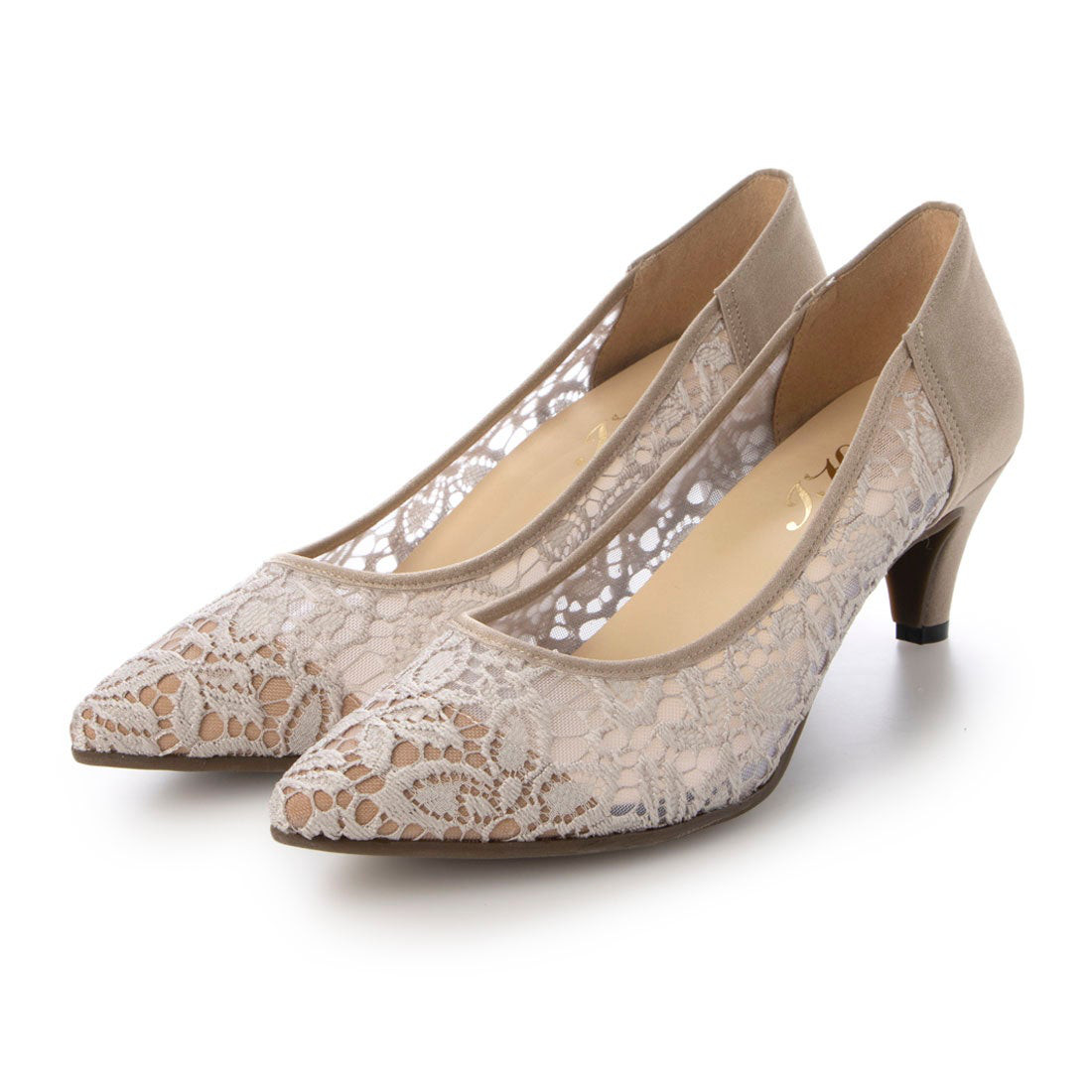 【日本製】美脚美姿勢パンプス#1985■オークグレー チュールレース