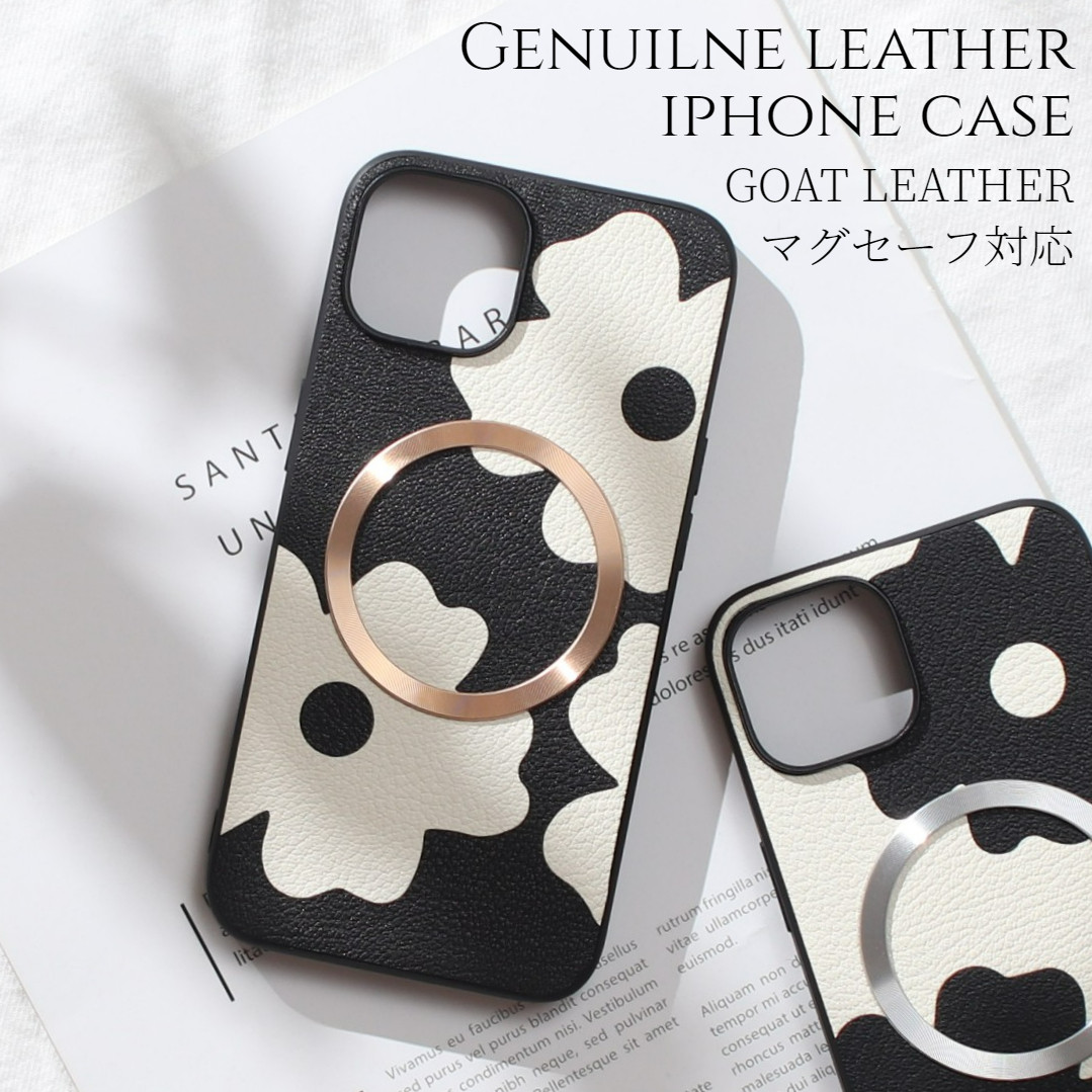 iphone15 ケース レザー 15Pro 15Plus 15ProMAX 本革 マグセーフ 花柄 可愛い ゴールド