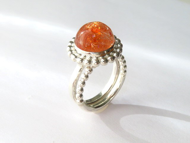 シルバー　マイカサンストーン&ボール セットリング