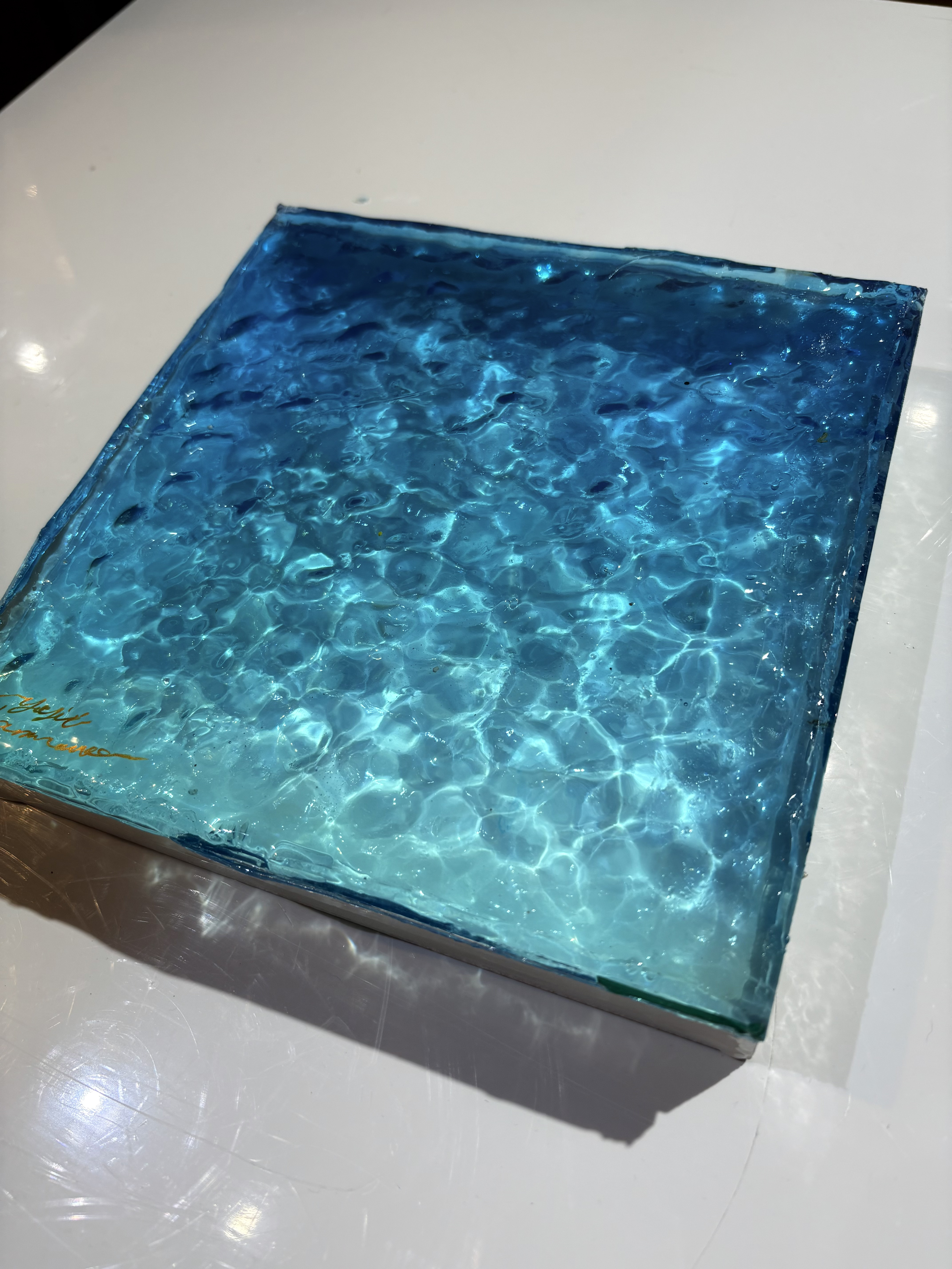 Yuji hamamura現画販売　アートパネル  水面　NO.16 エメラルドブルー　無題20×20cm 濵村裕二 20,000円