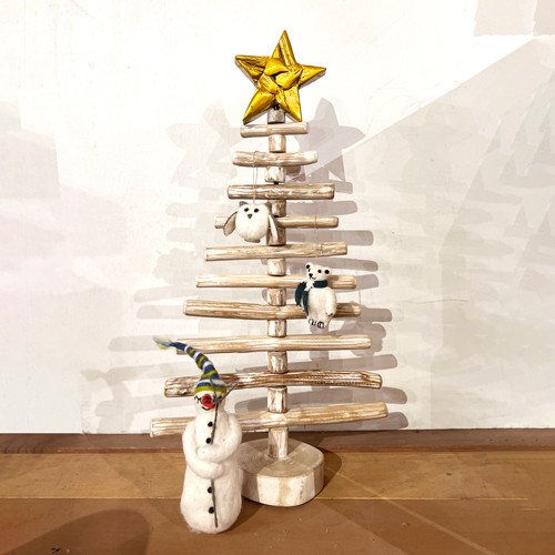 木製クリスマスツリー フェルトオーナメント26個付き 組立式 北欧