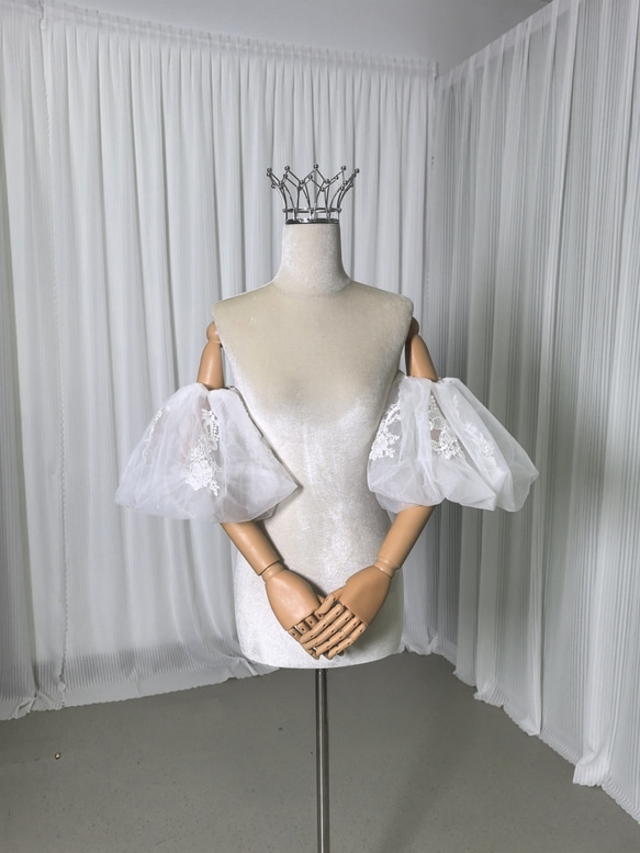 送料無料！パフスリーブ 取り外し袖 ストレッチ 可愛い ソフトチュール  