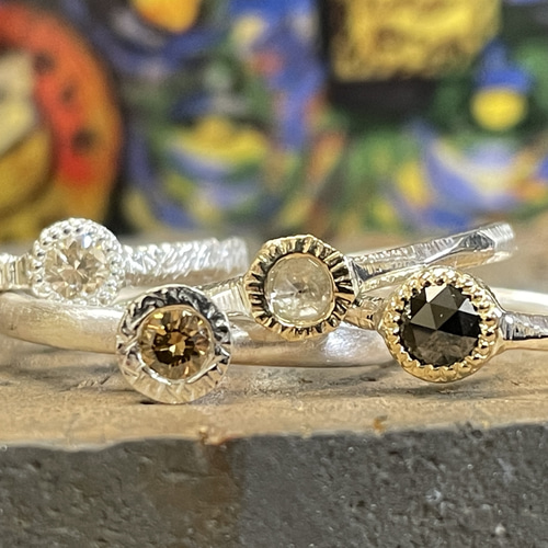 クリアー ダイヤモンド ローズカット3㎜ K18×SV925 伏せ込み留 コンビ