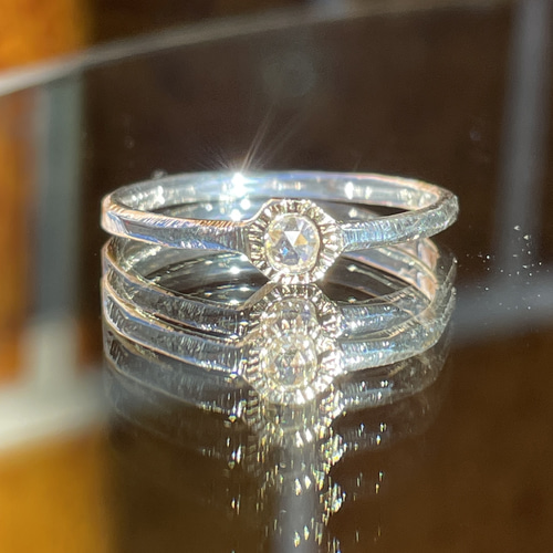 クリアー ダイヤモンド ローズカット3㎜ K18×SV925 伏せ込み留 コンビ