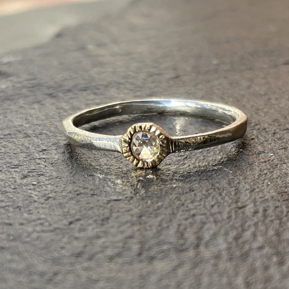 クリアー ダイヤモンド ローズカット3㎜ K18×SV925 伏せ込み留 コンビ