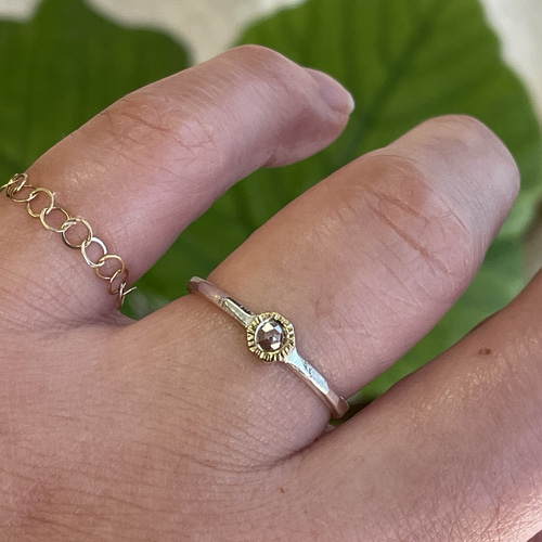 クリアー ダイヤモンド ローズカット3㎜ K18×SV925 伏せ込み留 コンビ