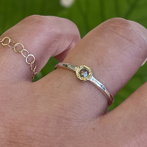 クリアー ダイヤモンド ローズカット3㎜ K18×SV925 伏せ込み留 コンビ