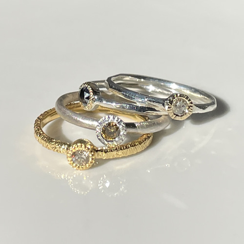 クリアー ダイヤモンド ローズカット3㎜ K18×SV925 伏せ込み留 コンビ