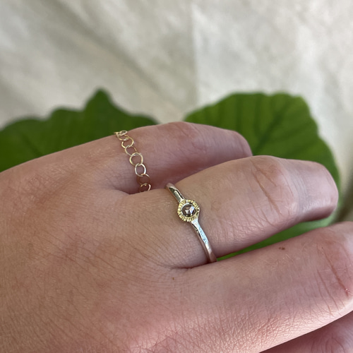 クリアー ダイヤモンド ローズカット3㎜ K18×SV925 伏せ込み留 コンビ