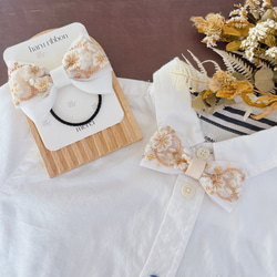 花柄親子リボンヘアゴム大小ペアうさみみネイビーホワイトキッズ