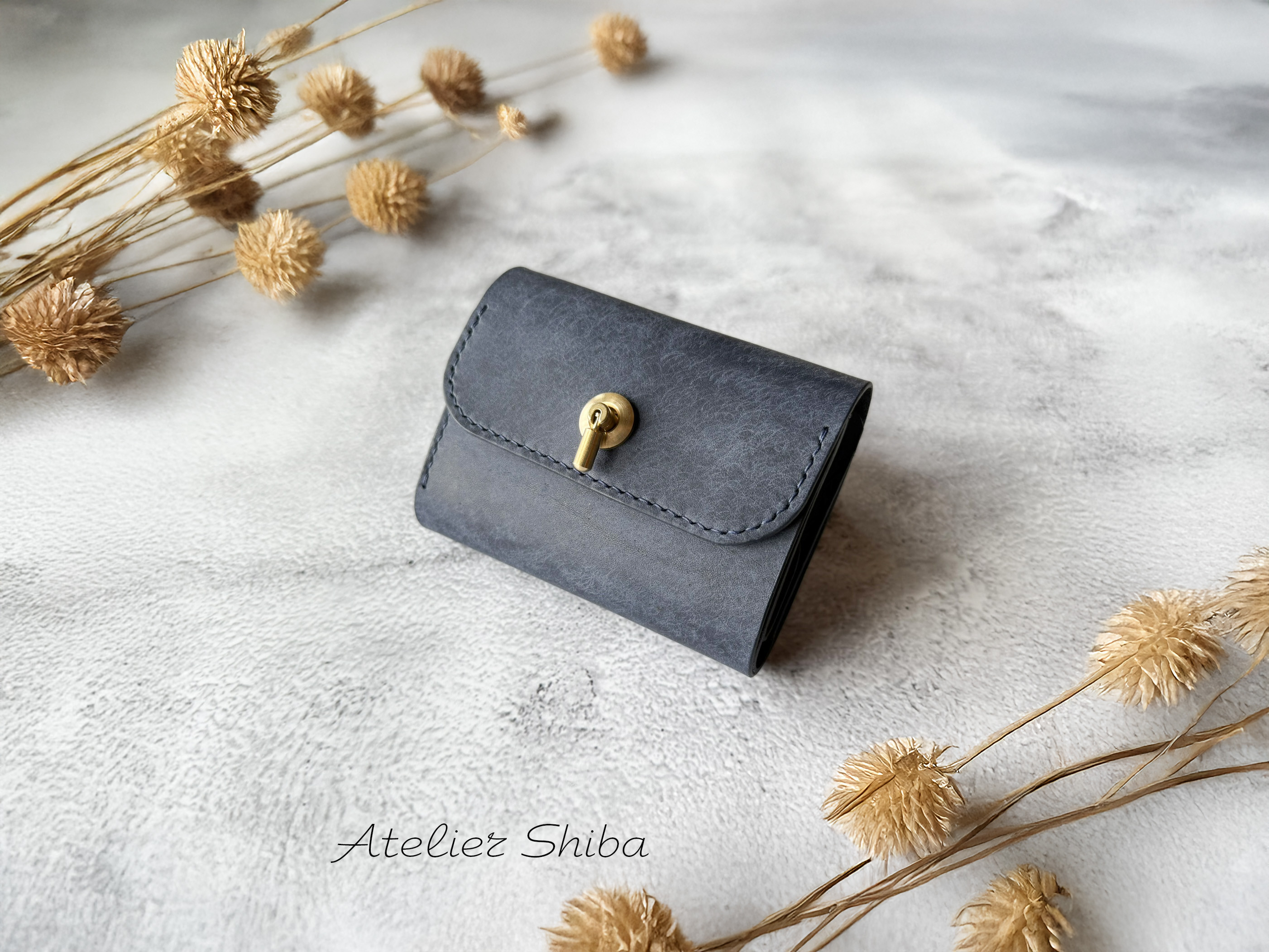 イタリアンレザー】オコシ金具の三つ折り財布フルハンドメイド