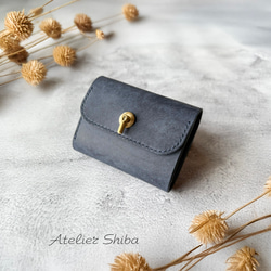 三つ折り財布・縦開き 本革 ｲﾀﾘｱﾝﾚｻﾞｰ 【オコシ金具】 Navy ネイビー