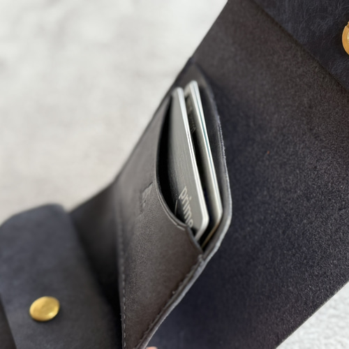 【イタリアンレザー】オコシ金具の三つ折り財布　フルハンドメイド 三つ折り財布・縦開き 本革 ｲﾀﾘｱﾝﾚｻﾞｰ 【オコシ金具】 Navy ネイビー