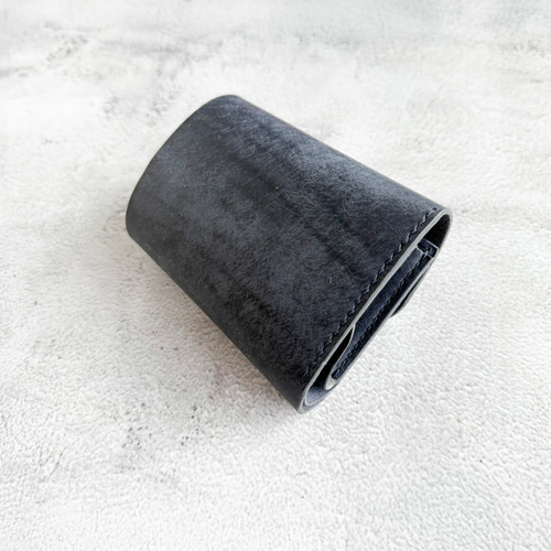 三つ折り財布・縦開き 本革 ｲﾀﾘｱﾝﾚｻﾞｰ 【オコシ金具】 Navy