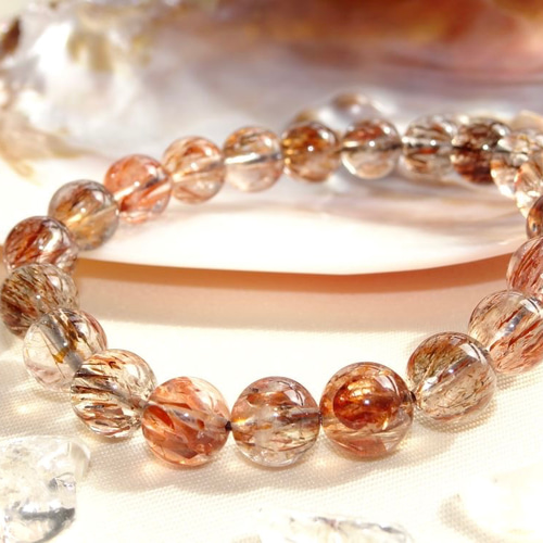 【希少石/最強品質】マイカインローズクォーツ＊約10mm＊　天然石ブレスレット ◇希少石を激安価格でご提供◇アステリズム効果あり◇星ローズ