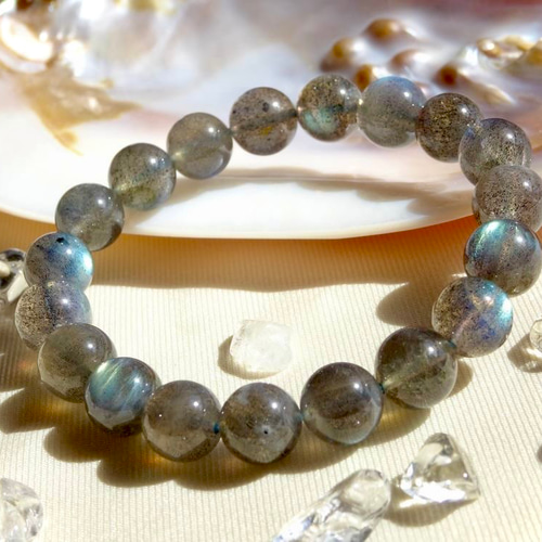 ラブラドライト 高品質 天然石ブレスレット パープルラブラドライト