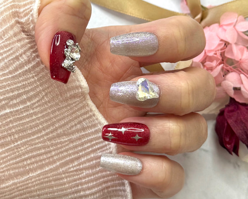 サイズオーダー】クリスマスネイルチップ/韓国/くま/マグネットネイル