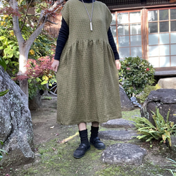 着物リメイク】藍染め絣の羽織りワンピース/刺し子/ギャザー