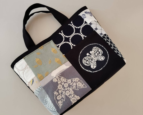 ミナペルホネン　パッチワーク×ボヌールmix　トートバッグ　ハンドメイド ハンドメイド パッチワークトートバッグ ミナペルホネン