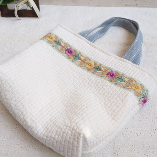 インド刺繍リボン ヌビキルト ミニトートバッグ トートバッグ
