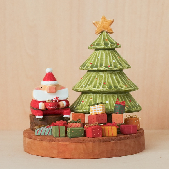 クリスマス インテリア 木製【トントゥサンタのほっこり時間】木彫り