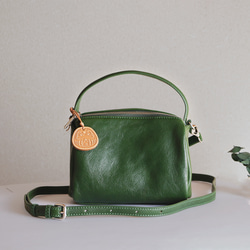 本革お洒落なハンドバッグ斜め掛け2wayショルダーバッグ緑色 2way
