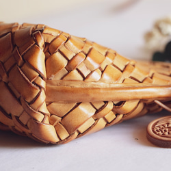 手編みヌメ革ショルダーバッグスマホポーチ小物入れ 5枚目の画像