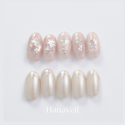 霞がかった薄桜色 溶けだす氷のネイルチップ ブライダル / 結婚式