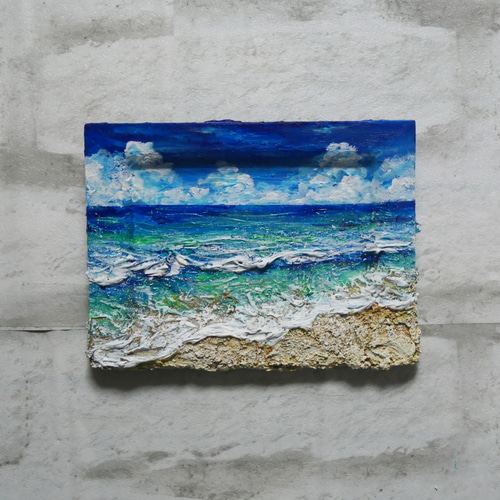 油絵 油彩 油彩画 絵 絵画 ミニ絵画【真夏の海】 絵画 HR 通販