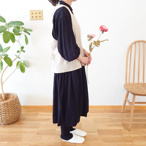 チュニックエプロン＊コットンリネン◎ベージュ ノーアイロン