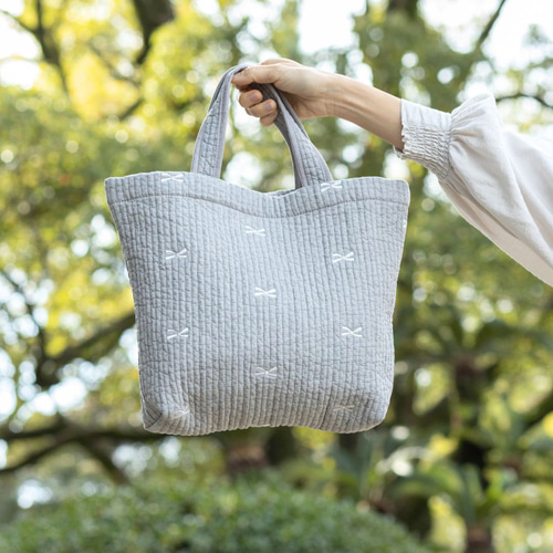 名入れができる！グレー リボン柄 韓国直輸入 ふんわり柔らか