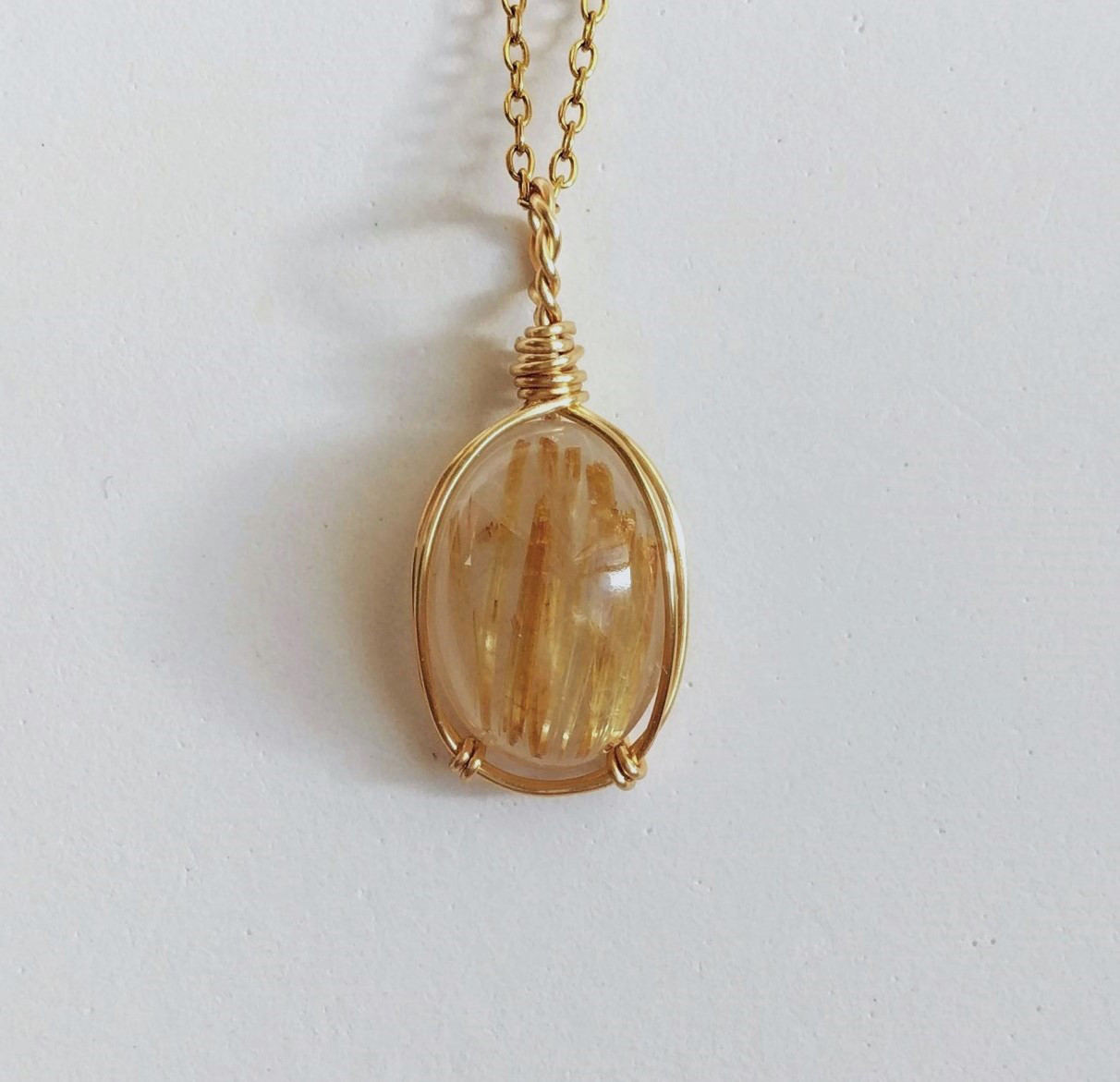 ルチルクォーツ　天然石　ワイヤーペンダント　No.P8