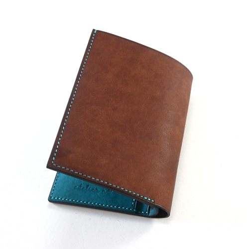 ミドルウォレット【ダークブラウン×ターコイズ】二つ折り財布 マルゴー