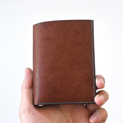 ミドルウォレット【ダークブラウン×ターコイズ】二つ折り財布 マルゴー