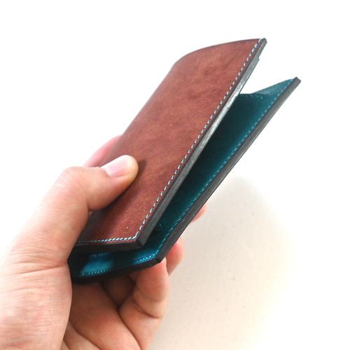 ミドルウォレット【ダークブラウン×ターコイズ】二つ折り財布 マルゴー