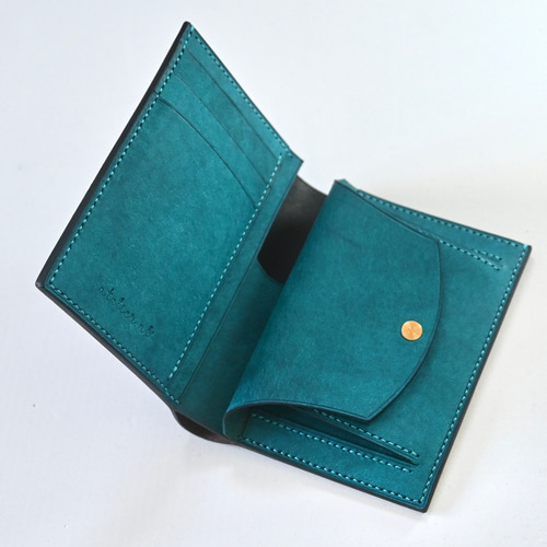 ミドルウォレット【ターコイズ×ナチュラル】二つ折り財布　マルゴー 二つ折り財布【ターコイズ】ミドルウォレット マルゴー イタリアン