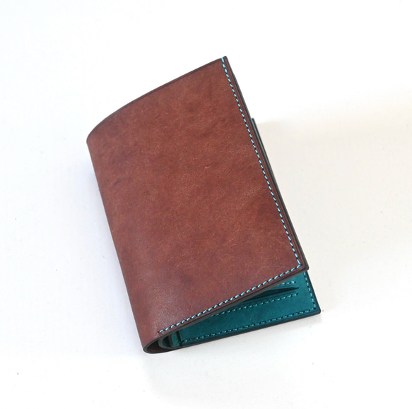 ミドルウォレット【ダークブラウン×ターコイズ】二つ折り財布 マルゴー