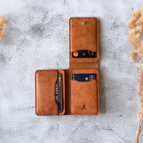 三つ折りカードケース 本革 ｲﾀﾘｱﾝﾚｻﾞｰ Brown ブラウン 名刺入れ