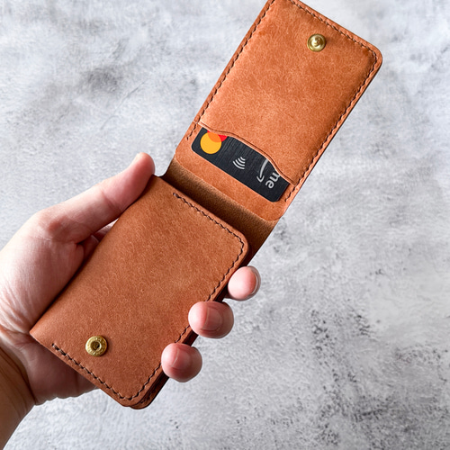 三つ折りカードケース 本革 ｲﾀﾘｱﾝﾚｻﾞｰ Brown ブラウン 名刺入れ