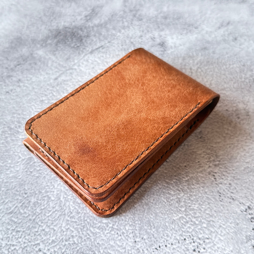 三つ折りカードケース 本革 ｲﾀﾘｱﾝﾚｻﾞｰ Brown ブラウン 名刺入れ