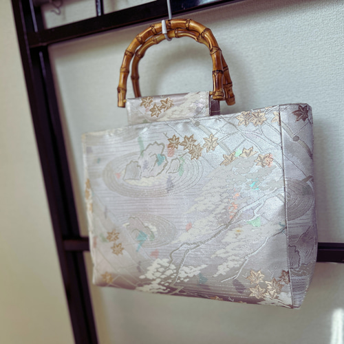 袋帯 袋の上の布袋様 リメイク バンブーハンドルバッグ 帯リメイク