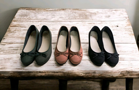 在庫限りの大特価!!!　☔晴雨兼用☀・撥水スエード・バレエシューズ　 1枚目の画像